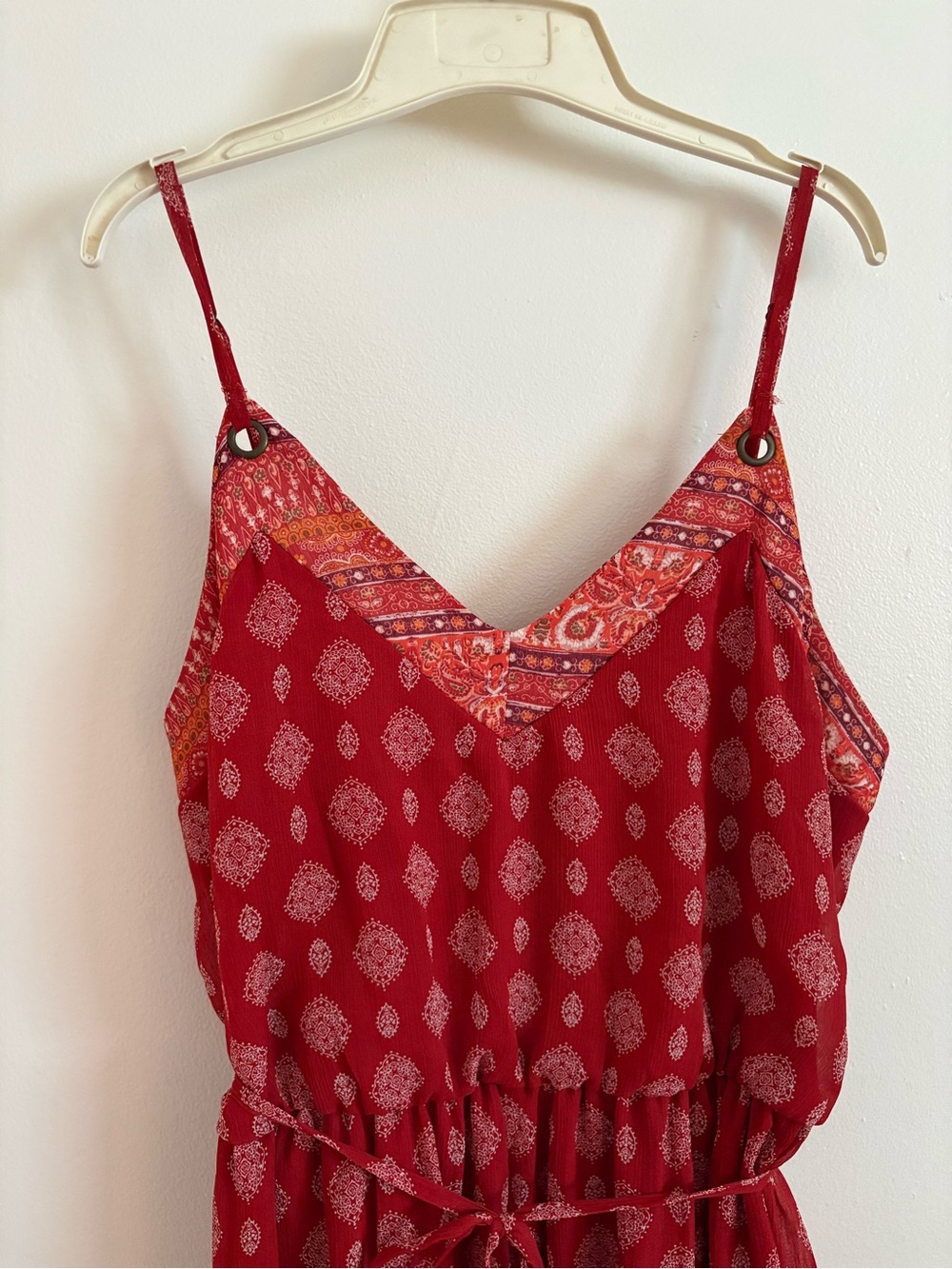Xhilaration Red Printed Spaghetti-Strap Midi Dress